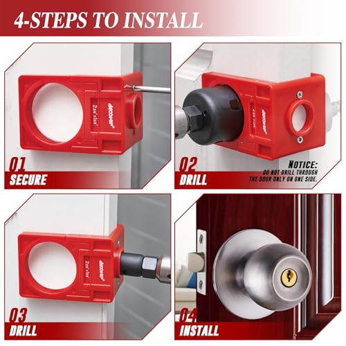 BECOWIN 1-3/8" - 1-3/4" Door Lock Installation Kit for Wood Doors Red