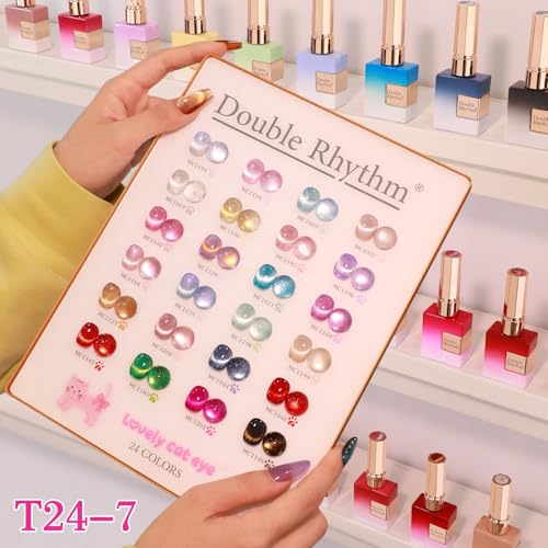 Double Rhythm 28Pcs 0.5Oz Cat Eye Gel Nail Polish Set Same Color Same Bottle Magnetic Gel Polish Kit Nail Art Manicure Salon DIY at Home (Silver Gold Red Black-T24-7) - color: Cat Eye Silver