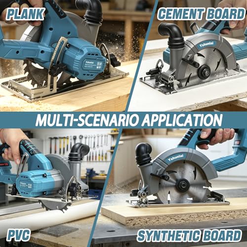 6" Cordless Circular Saw,7000RPM Power Handle Circle Saw with 2 x 6.0Ah Battery & 3 Blades,Brushless Sierra Circular Inalambrica,Cutting Depth 2-1/4"(90°),1-7/16" (45°),Cut Off Tool for Wood Metal PVC