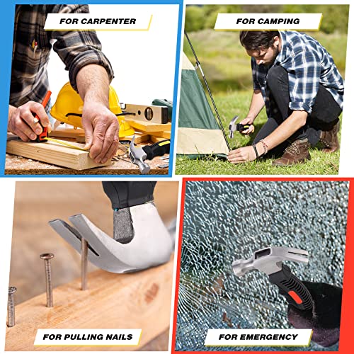 Therwen 9 Pcs Small Claw Hammer Bulk 8 Oz Small Stubby Hammers Mini Stubby Claw Hammer Multifunction Hammers Tool with Soft Rubber Handle for Home Repair DIY Building Woodwork Camping 3 Colors