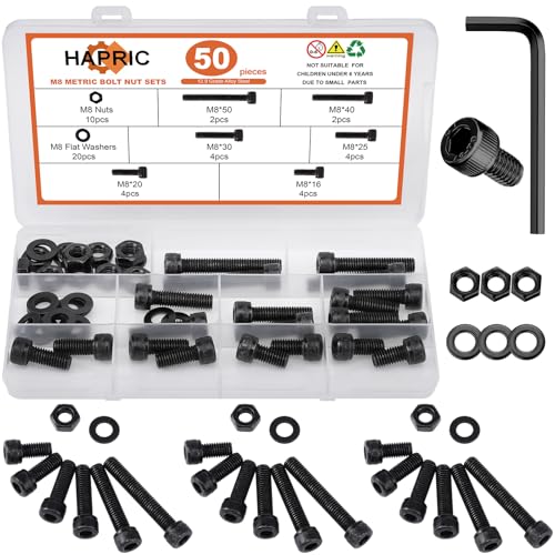 50 Pcs M8 Bolts Kit M8x 16/20/25/30/40/50 mm M8 Screw Kits - color: Black, size: M8x16mm-50mm 50Pcs