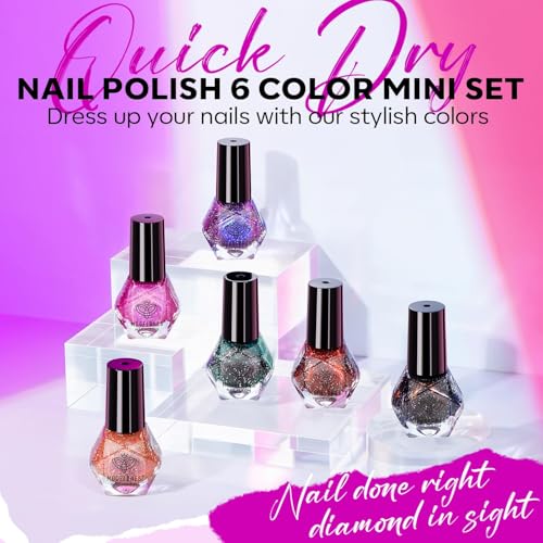 modelones Nail Polish Set, 6 Colors Red Green Purple Glitter Nail Lacquer - color: A3 Shimmer Night
