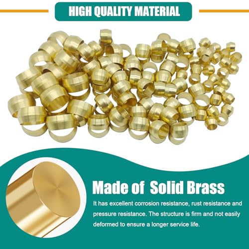 280PCS Brass Compression Sleeves Ferrules, Compression Fitting Ferrule Kit | 6 Sizes 1/2" 3/8" 5/16" 1/4" 3/16" 1/8" Tube OD for Air Water Fuel Oil and Inert Gases Line Repair - color: 280PCS Sleeves Ferrules