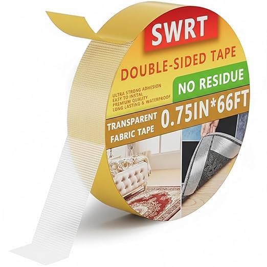 SWRT Double Sided Fabric Tape 0.75" x 66FT – Heavy Duty - color: Yellow, size: Fabric Tape 0.75" x 66FT