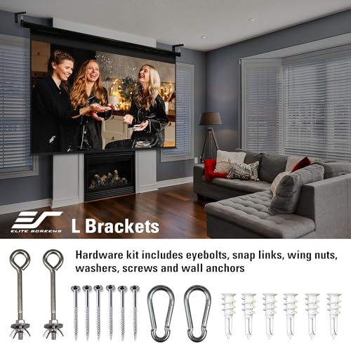 Elite Screens 6" White Projector Screen L-Brackets, Single Metal Welded Construction, Wall or Ceiling Mount - Includes Hooks and Hardware, Model: ZVMAXLB6-W