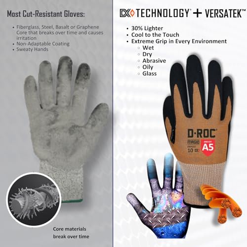 MAGID D-ROC ANSI A5 DX+ Technology VersaTek Grip Work Gloves, 1 Pair, Size 8/Medium, DXPG53 - size: 8/M, style: 1 Pair