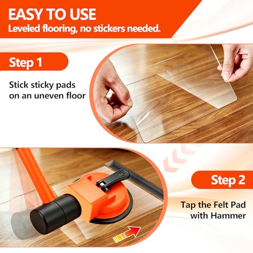 Floor Gap Fixer Tool, Heavy Duty Suction Cup Repair Laminate Flooring Gaps, Adjustable Leveling Setter with 10 Sticky Pads & 1 Rubber Mallet for Hardwood, Vinyl Plank, LVP & Tile Flooring Installation