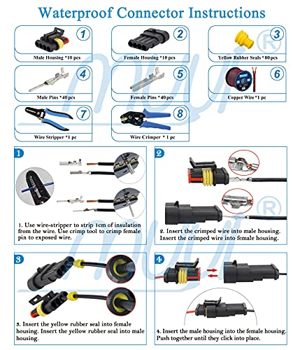 MUYI 10 Kits 4 Pin Way Electrical Connectors for 20-16 AWG Wire Cable 10A - style: 4pin connector(10 sets)