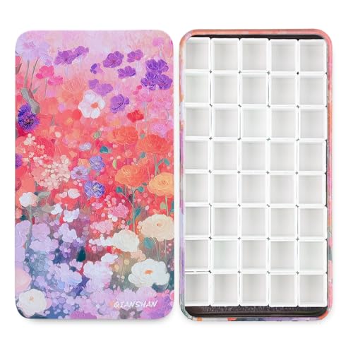 qianshan 40Pcs Empty Half Pans Watercolor Tin Palette with Magnetic Stripe - color: Blossom Paradise