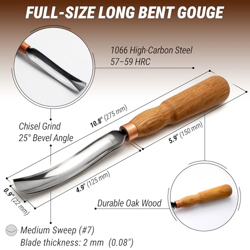 BeaverCraft Wood Carving Gouge 7L/22 Spoon Carving Tools, Chisels - Bowl Gouge, Wood Curved Chisel - Whittling Spoon Knife