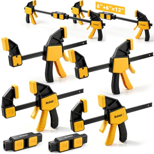 6-Pack Wood Clamps for Woodworking, 4-Piece 6" Bar Clamps with 2-Piece Clamp Connectors, Quick-Release Wood Clamps with 150 LBS Load Limit, Trigger Clamp Set for Woodworking DIY Projects - style: 4-Piece 6" 150lbs with clamp connector