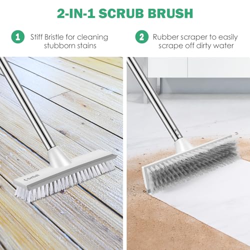 SetSail 12-in Wide Floor Scrub Brush with Long Adjustable Handle Brush - color: Grey White, size: 12in