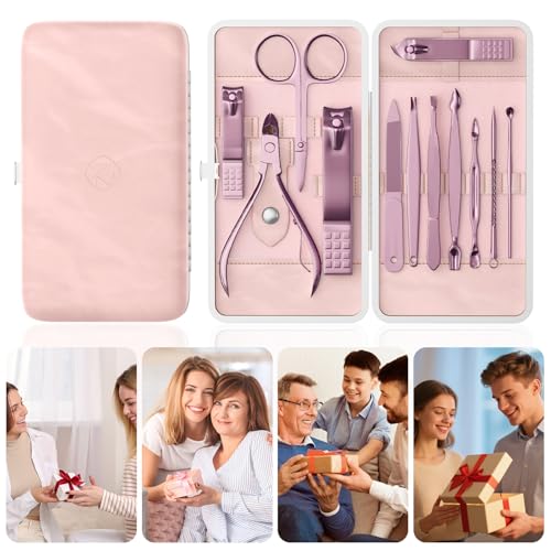 Manicure Set, Stainless Steel Nail Clipper Set with Travel Case - color: Rose Purple