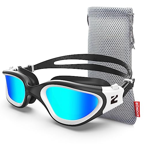ZIONOR Swim Goggles, G1 SE Swimming Goggles Anti-Fog for Adult Men Women - color: B7-gold Lens Black White Frame