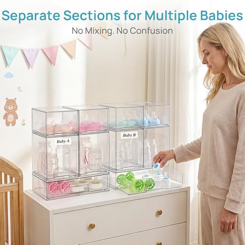 Vtopmart Clear Stackable Storage Drawers Set of 10, Baby Bottle Organizer - style: 4 Small+4 High+2 Wide