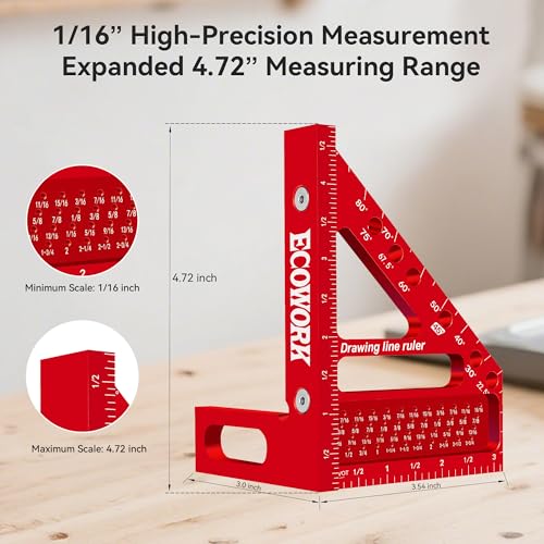 Mini 3D Multi-Angle Measuring Ruler 4.7"x3.54" for Woodworking DIY