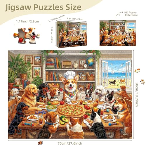 Dog Pizza Jigsaw Puzzles for Adults 1000 Pieces - color: Paws Pizza Party