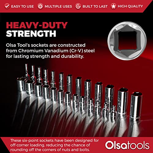 Olsa Tools 3/8-Inch Drive SAE Deep Socket Set - 13pc - color: Sae Shallow, size: 13pc, 3/8-Inch Drive