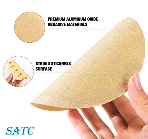 S SATC 100 PCS PSA Sanding Discs 6 Inch Adhesive Backed Sandpaper 120 Grit Sander Attachment for Drill Self Stick Aluminum Oxide Round Automotive Sandpaper with Sticky Back - style: 120 Grit