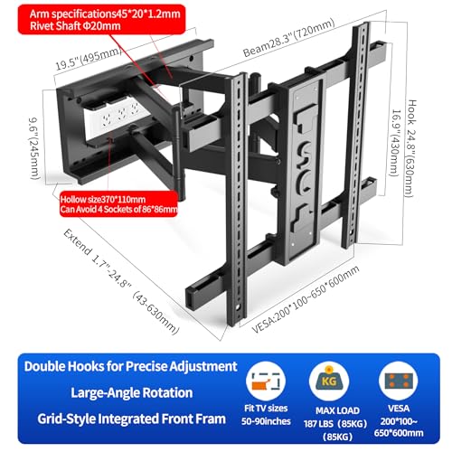 1.7" Ultra Slim TV Wall Mount for for 50-90 inch TV Hold 187 lbs