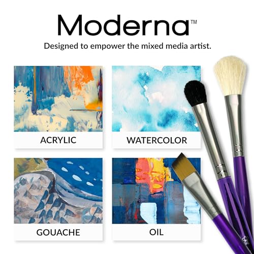 Royal & Langnickel Moderna, 5pc Stroke Variety Brush Set for All Painting Mediums, Includes - Stroke, Angular, Fan & Spotter Brushes Purple - style: Stroke Variety