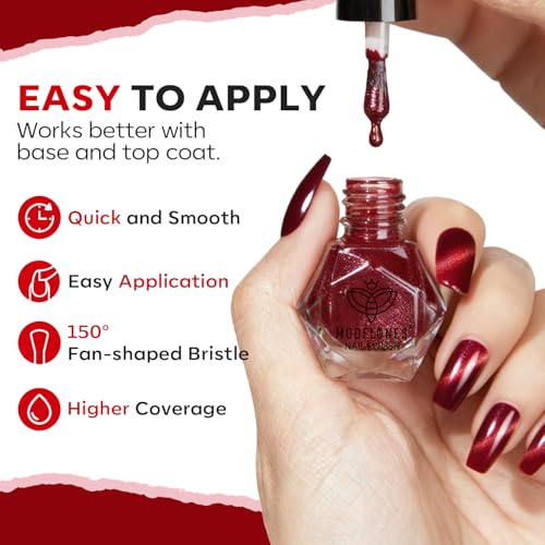 modelones Red Nail Polish Set, 6 Colors Cat Eye Dark Ruby Cherry Glitter - color: A1 Apple Red