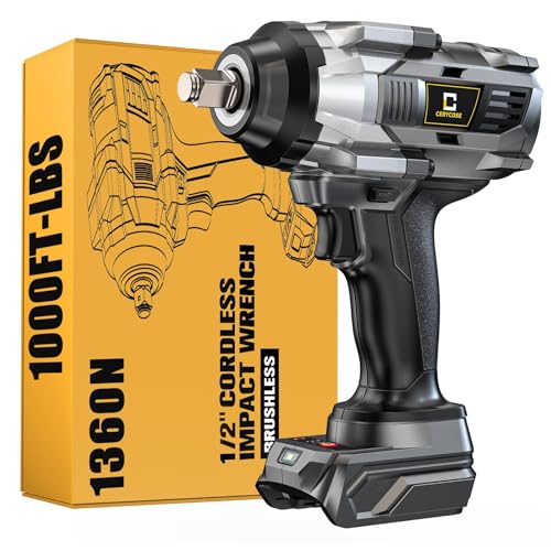 Cerycose Cordless Impact Wrench 1000FT-LBS Compatible with Dewalt Battery, 1/2 inch Brushless Electric 1360N.m Impact Gun Includes LED Work Light, High Torque Impact Driver, Bare Tool Only - size: 1/2inch, style: Fit for DeWalt(1000FT-lbs)