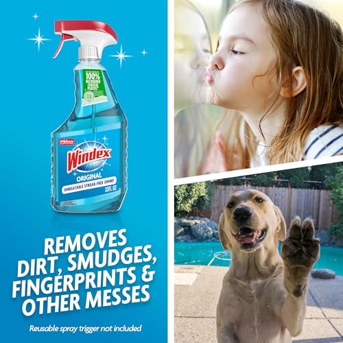 Windex Refill Original Blue Glass and Window Cleaner Bottles + 1 Reusable Spray Trigger, Surface Cleaning Spray, Original Blue Scent, 32 Fl Oz (Pack of 3) - size: 32 Fl Oz (Pack of 3), style: Trigger