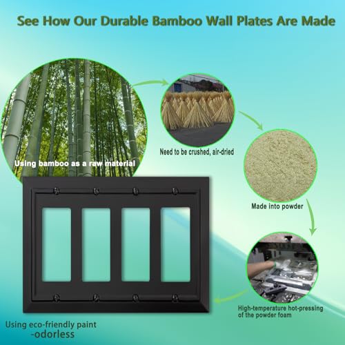 Classic Architecture Wall Plates,Light Switch covers, Electrical Outlet Covers, Duplex receptacle wall plates,Mid Size Bamboo Fiber Material Switch plates Matte Black (4 Gang Decorator 1PK) - style: 4 Gang Decorator 1PK