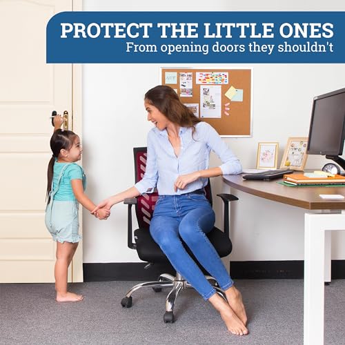 Door Lever Lock (2 Pack) Prevents Toddlers from Opening Doors. 3.25" L * 1.5" W * 4.5" H Easy One Hand Operation for Adults. Durable ABS with 3M Adhesive Backing. Simple Install, Black - color: Black