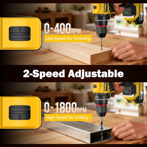 Sundpey 620In-lbs Brushless Cordless Drill Set, Power Drill Driver Yellow - color: Yellow