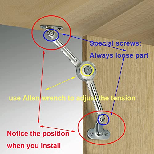 2 Packs [Upgraded] Qrity Cabinet Cupborad Furniture Door Lift Stay Support Hinge Damper - Support Up to 20KG - Opening Angle 75°/90°/110° - Come with Hex Key - size: 2 Pieces