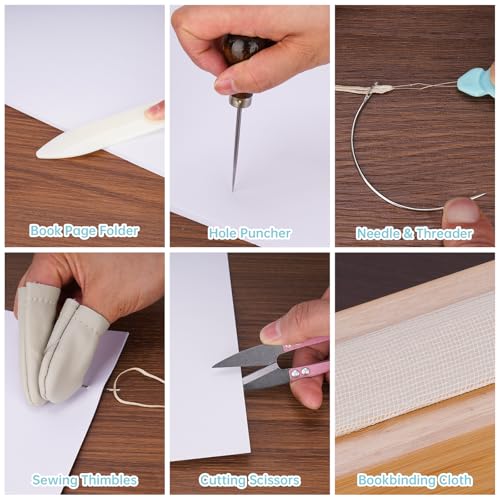 NiHome 35 PCS Book Binding Kit, Bamboo Book Press, Portable Handle for DIY | Bookbinding Tools & Supplies With Waxed Thread, Bone Folder, Awl, Cloth For Beginners Notebook Repair & Crafts