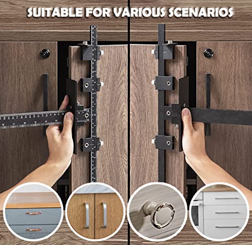 Joywayus Aluminum Alloy Cabinet Hardware Jig Drill Punch Locator Guide Adjustable Template Woodworking for Fast and Accurate Installation of Door and Sleeve Drawer Pull Front Knobs Pulls Handles - color: Black-aluminum