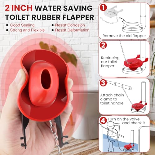 Saillong Universal Toilet Flusher Replacement Kit, Fill Valve, 2-Inch Flapper, Side Mount Handle Lever, Water-Saving, Adjustable Toilet Repair Kit Inside Tank, Easy to Install(1 Set,Black, Red) - color: Black, Red