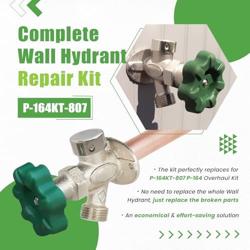 P-164KT-807 Rebuild Kit, Replace for P-164KT-807 P-164 Overhaul Kit, Include P-164KT-805 Soft-Grip Handle Kit, Fit for P-164 Original or Diamond Series Wall Hydrant - style: P-164KT-807