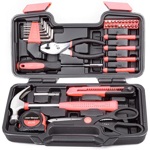 CARTMAN 39-Piece Household Tool Set, pink Hand Kit With Storage Case - color: pink