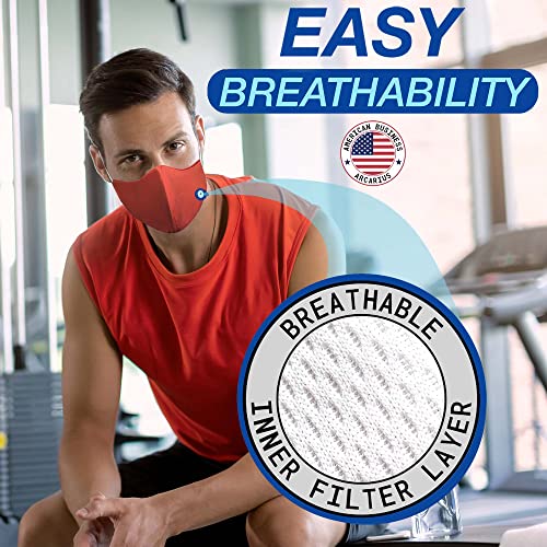 Arcarius Breathable Sports Face Mask – Moisture Wicking Gym & Travel Fit (3-Pack) - color: Red, Orange, White