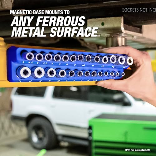 OEMTOOLS 22461 6-Pc Metric & SAE Magnetic Socket Tray Set Holds 143 Sockets | Magnetic Socket Organizer Tray, Non-Marring Rubberized Base, Clearly Marked Sizes, 1/4, 3/8, 1/2 Inch Sockets - style: Green and Blue