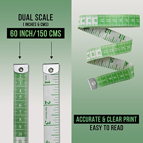 Soft Measuring Tape Pack of 2 | Dual Scale Cloth Sewing & Body Tape Measure | 150cm/60inch - color: 2 Pack / Green
