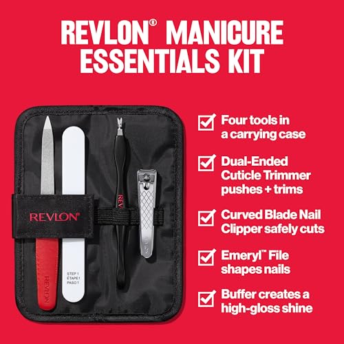 Revlon Manicure Essentials Kit with Travel Case, Black, 4 Count