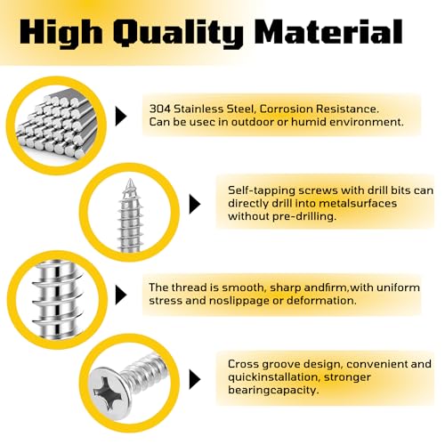 #4 x 1/2 inch Flat Head Wood Screws, 304 Stainless Steel Phillips Drywall Screws and Tapping Screws, High Hardness Screws for Drywall, Sheetrock, Wood (50 Pcs) - size: #4 x 1/2"