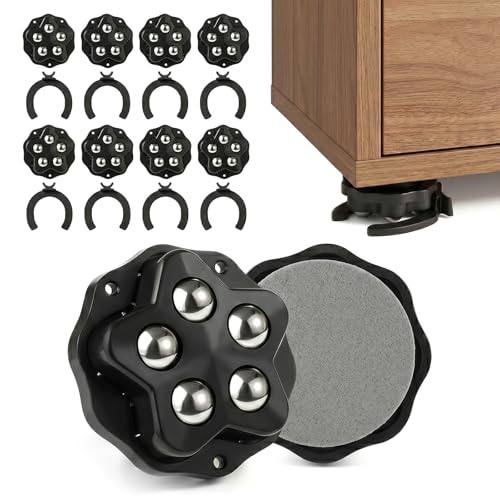 Self Adhesive Caster Wheels: 360 Rotation Furniture Rollers (8, Black)
