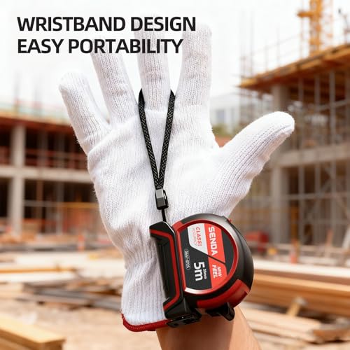 SENDA Tape Measure 16FT with 1/8 Fraction, Double-Hook Measuring Tape Retractable with 1 Inch Wide Blade & Belt Clip, ABS TPR Rubber Protection,Matte Nylon-Coated Blade for DIY, Construction (1 Pack) - color: Red, size: 16 FT
