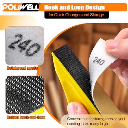 POLIWELL 100 Pcs Hand Sander Kit, 3.5” x 1” Mini Micro Sander for Small Projects, Detail Finger Sanding Block Tools, 80 120 180 240 400 Grit Wet Dry Sandpaper Sheets for DIY Crafts Wood Plastic - style: 100 Pcs