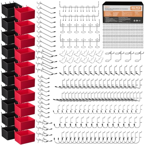 INCLY 312PCS Peg Board Organizer Accessories Kit for Organizing Tools - size: 312 PCS