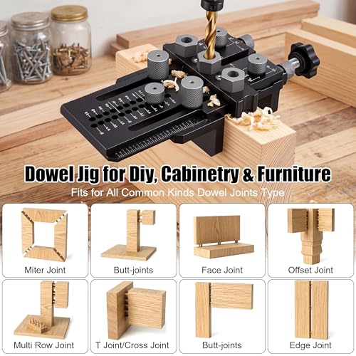 Dowel Jig Kit with Quick Positive Stop and Clamp, Adjustable Doweling Jig - color: Black
