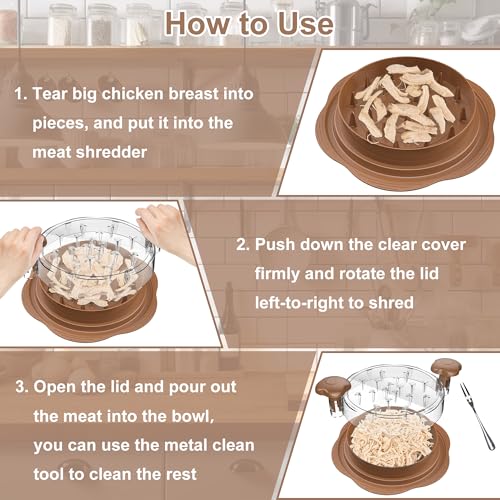 Chicken Shredder Tool Twist Large Meat Shredder with Brush&Fork, Brown - color: Brown