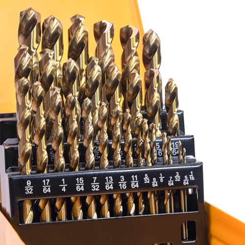 M35 Cobalt Drill Bit Set, 29Pcs High Speed Steel Twist Jobber Length Drill Bit Kit for for Hardened Metal, Stainless Steel, Cast Iron, Wood and Plastics with Index Storage Case, 1/16" - 1/2" - style: 29PCS