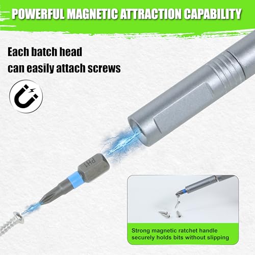 SUNHZMCKP 24 in 1 Magnetic Ratchet Screwdriver Set with Detachable T Handle | HRC60+ S2 steel bits, anti-slip precise tip; 58-tooth reversible ratchet T-handle, extendable rod slots work as nut wrench
